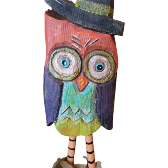 Whimsy Creations Colorful Wooden Carved OWL W/ Witch HAT 2015 Laura Benge 14.5" - Picture 15 of 16